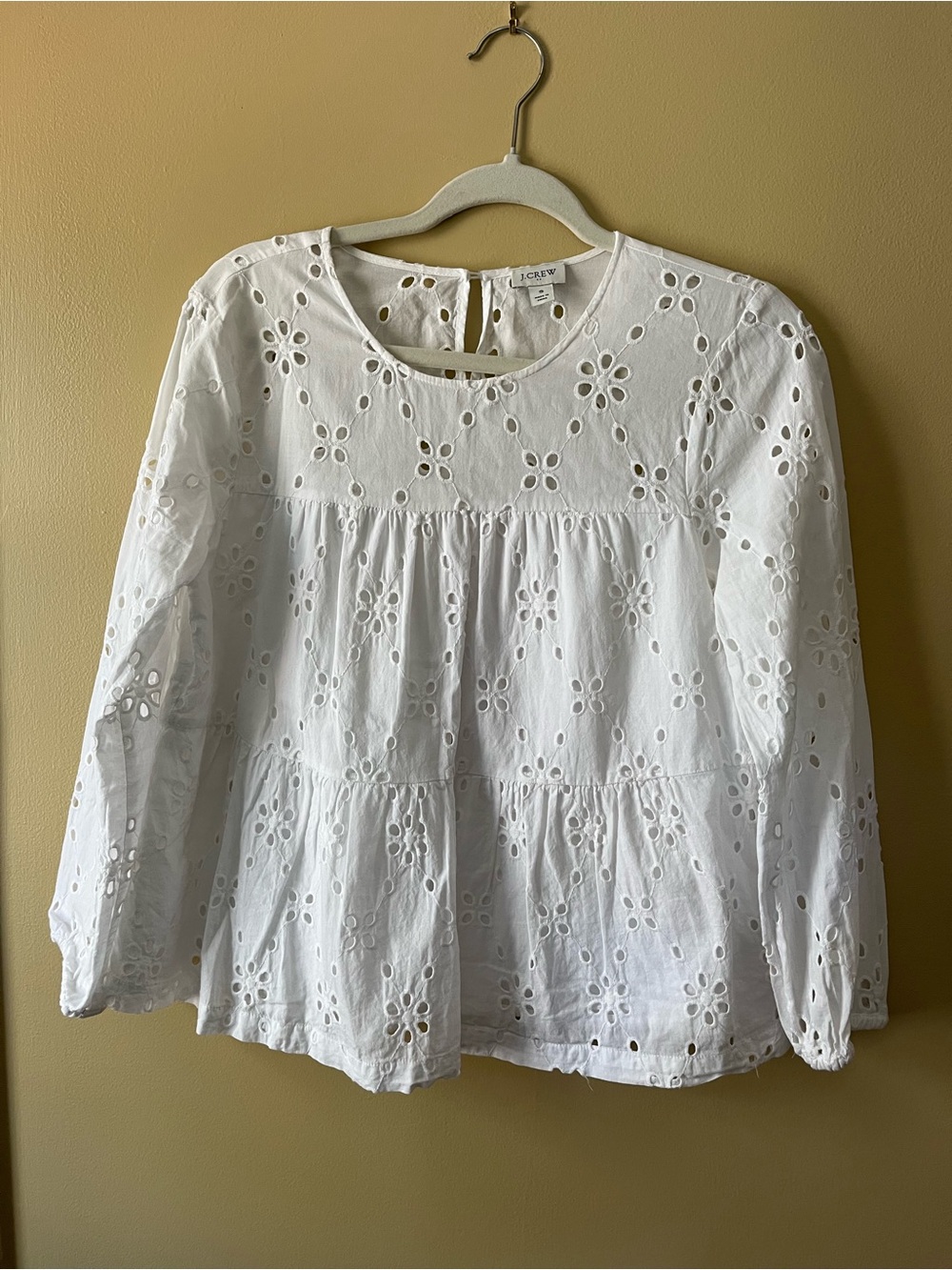 J. Crew White Eyelet Tiered Peasant Top